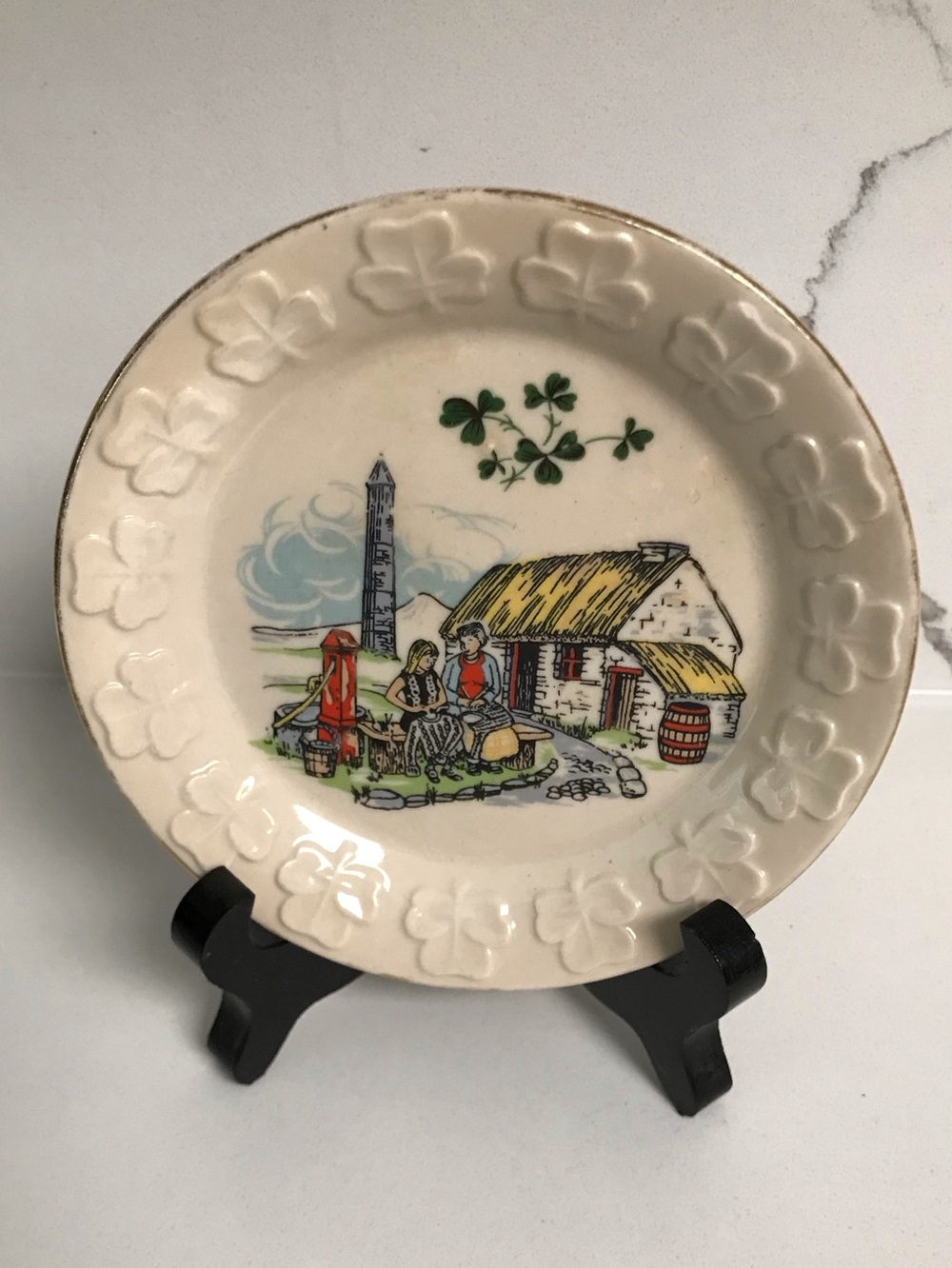 Vintage Carrigaline Cream Pottery Plate with Ireland Pastoral Cottage Scene